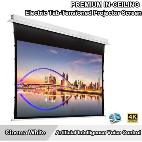 Ceiling recessed hidden motorized tab-tensioned screen for home theater Ceiling mounted Electric screen for all projectors