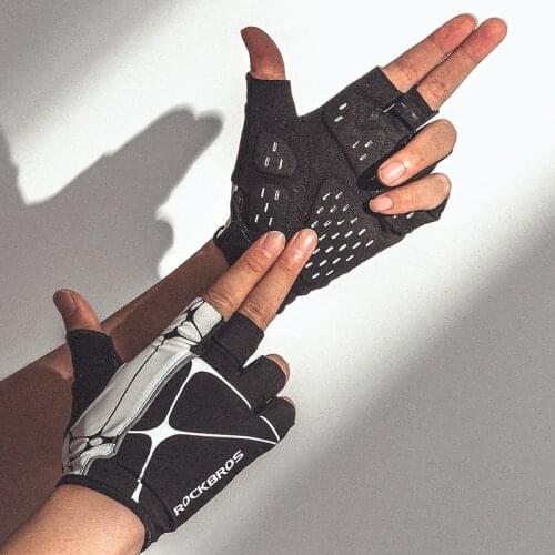 ROCKBROS Bicycle Gloves Breathable Half Finger Reflective MTB Bike Gloves Thickened Silicone Shock-absorption Cycling Equipment