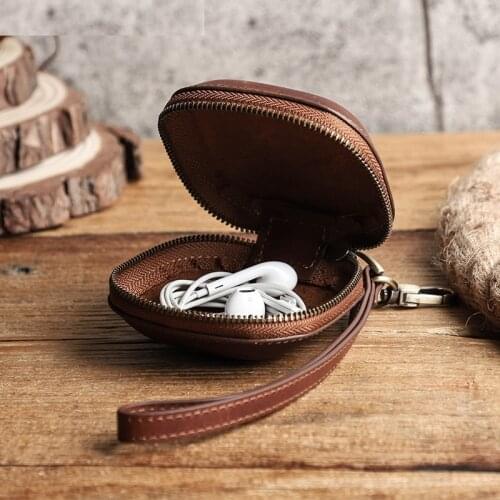 Luxury Leather Earphone Case for Kz ZSTX ZSN Vintage Headphone Case with Keychain Cable Storage Case Earphone Case for TRN