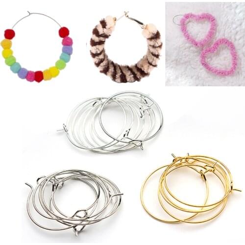 100pcs/Lot 20 25 30 35mm Hoops Earrings Big Circle Ear Wire Gold Silver Color Hoops Earrings Wires For DIY Jewelry Making Findin