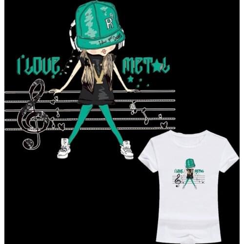 Cute Music PVC Patch dance deal with it Clothes Heat Transfer Printing T shirt women iron on patches for clothing girl Stickers