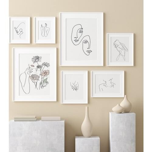 Scandinavian Flower Nordic Canvas Poster Print Line Drawing Face Wall Art Decoration Home Wall Pictures Minimalist Room Decor