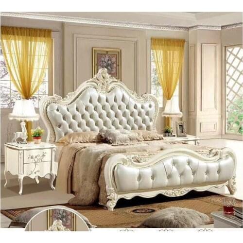 Modern european solid wood bed 2 people Fashion Carved 1.8 m bed french bedroom furniture DCXB833