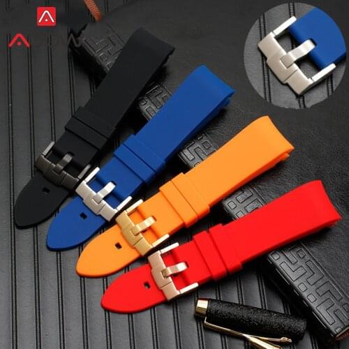 20mm 22mm Sport Silicone Strap Curved Interface Stainless Steel Buckle Waterproof Men Rubber Replacement Band Watch Accessories