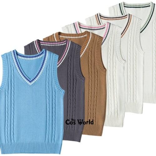 6 Colors S-XXL Spring Autumn Sleeveless Knit Vests Pullovers V Neck Sweaters For JK School Uniform Student Clothes