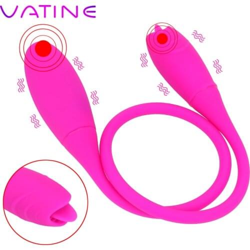 VATINE Dual Ended Long Vibrator 7 Speeds Clitoris Stimulator Double Head Tongue Vibrator Butt Plug Sex Toys for Women