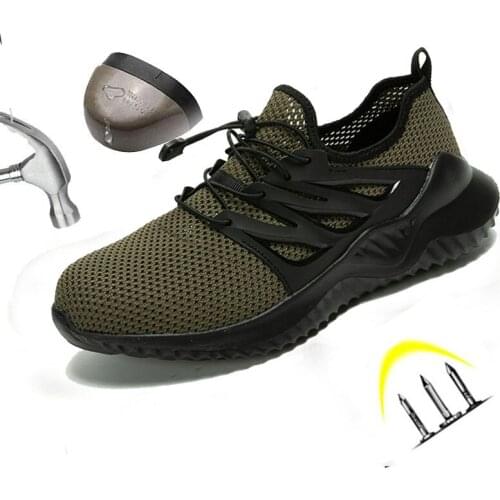 Safety Shoes Men Fashin Breathable Mesh Lace Up Rubber Sole Steel Toe Non-Smashing Puncture-resistant Indestructible Work Boots