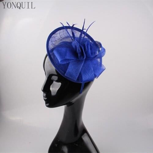 Royal Blue Cocktail Hats Flower Feather Sinamay Fascinator Women Hair Accessories Elegant Fascinators For Wedding Races 17COLORS