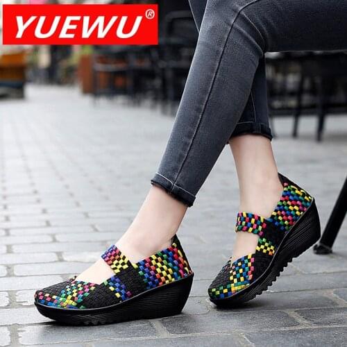 YUEWU Thick Bottom Set Foot Ladies Casual Shoes Elastic Force Weave Increase Shoes Rubber Sole Comfortable Internal Force