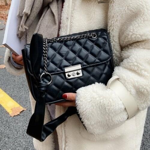 Lattice chain Crossbody Bag 2021 Fashion High Quality PU Leather Womens Designer Handbag Chain Shoulder Black Bag