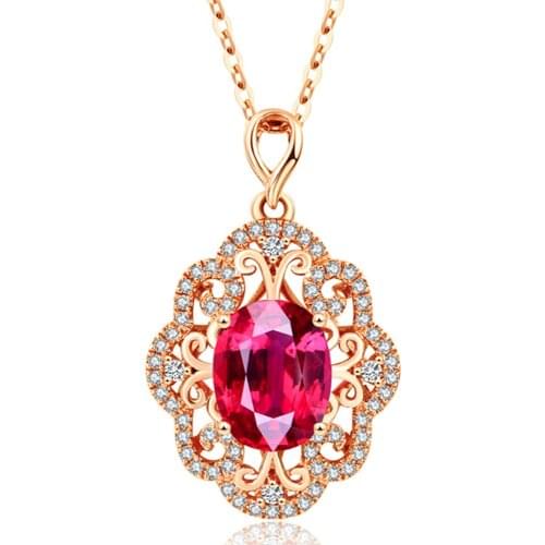 LUXURY VINTAGE BIJOUX RUBY GEMSTONES RED CRYSTAL PENDANT NECKLACES FOR WOMEN DIAMONDS CHOKER ROSE GOLD COLOR CHAIN JEWELRY GIFT