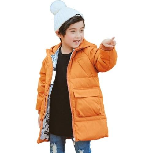 Winter Girl Middle Length Long Down Cotton Jackets Cute Baby Boys Girls Casual Pocket Thickened Solid Color Teens Cotton Coat