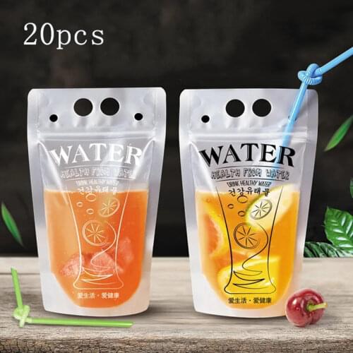 10/20PCS Frosted Plastic Drinking Beverage Bag with Straw Party Wedding Drinks Candies Biscuits Portable Pouches 250ml/500ml