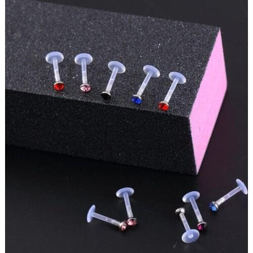 10Pcs/lot Stainless Steel Soft Rod White Stone Lip Nail Ear Nail Barbell Bar Transparent Earrings Piercing Body Jewelry