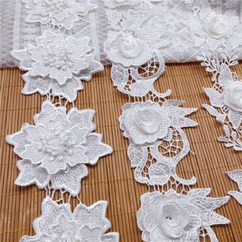 10yards White 3D Handmade Flower Lace Barcode Hollow Double-layer Decorations Childrens Clothing Trims