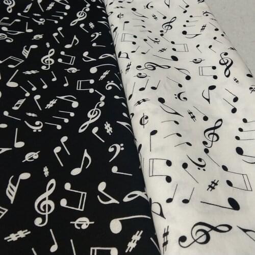 100% Plain Cotton Fabric ViaPhil Black White Music Note Staff Printed Musical Notation Fabric Patchwork Cloth Dress Home Decor