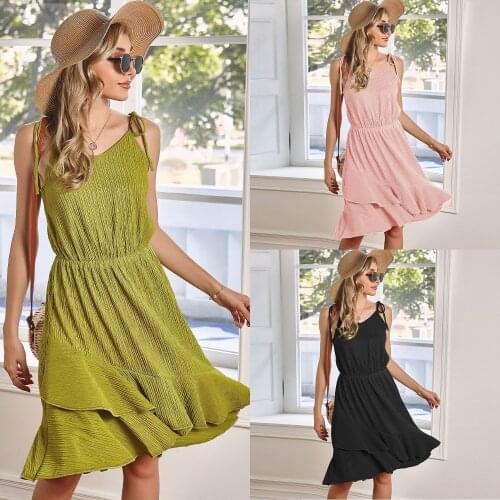 2021 Summer Womens Casual Dress irregular solid color Pink Black Spaghetti Strap Dress Female Girl Fashion Dress YY18
