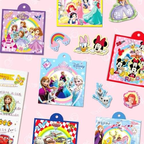 28 Sheets Disney Cartoon Stickers Disney Princess Frozen Toy Story Stitch Cars Tsum Tsum Mickey Children Removable Stickers Toys