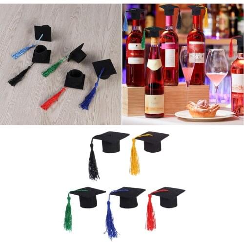 5 Pcs Mini Graduation Cap Bottle Decorative Tassel Cap Fancy Dr Graduated Bachelor Hat for Bottle Decoration (Red/Blac