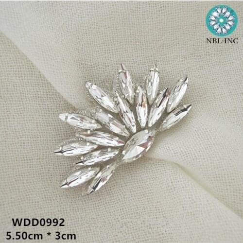 50PCS) Beaded fan shape crystal rhinestone applique patch iron on for dresses WDD0992