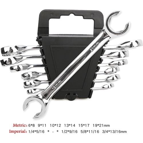 6PC6-21mm Oil Pipe Flare Nut Wrench Spanner Set of Keys Multitools Full Polish High Torque Hand Tool Brake Wrench For Car Repair