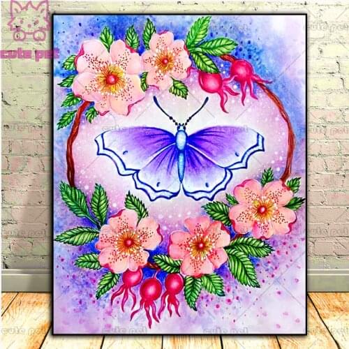 Full Drill Square Drill Flowers and butterflies embroidery Diamond Painting Abstract Art 5d cross stitch diy mosaic handCrafts