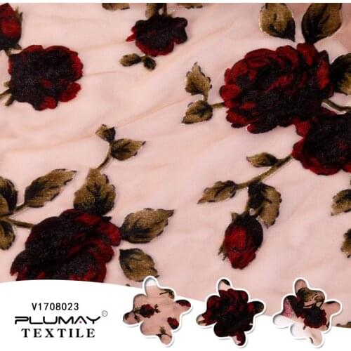 Velvet burnout fabric 80%rayon 20%nylon flower design printed korea for Stage costumes party dressWholesale