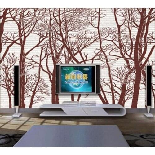 Beibehang Custom fashion wallpaper yellow abstract black and white tree brick wall living room TV background papel de parede