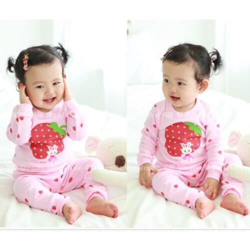 Free Shipping- STOCK CLEARANCE SALE!!! pink strawberry, GW pajamas, cotton kids/girls pajamas, sleepwear, 2pcs set(MOQ: 1 set)