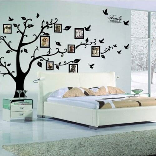Large 180*250Cm/79*99in Black 3D DIY Photo Tree PVC Wall Decals/Adhesive Family Exquisite Wall Stickers Mural Art Home Decor
