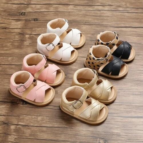 Summer Baby Girl Sandals Fashion Shoes Leather Canvas Dotted plaid Newborn Baby Shoes Beach 0-18M Kids Soft Crib Walkers Sandals