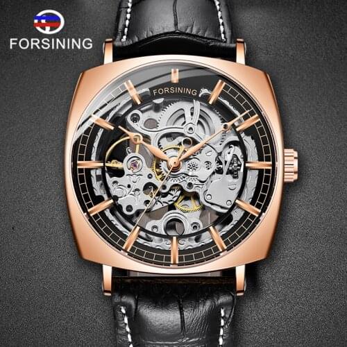 FORSINING Simple Skeleton Mechanical Watch Men Leather Strap Fashion Retro Automatic Watches for Man Clock