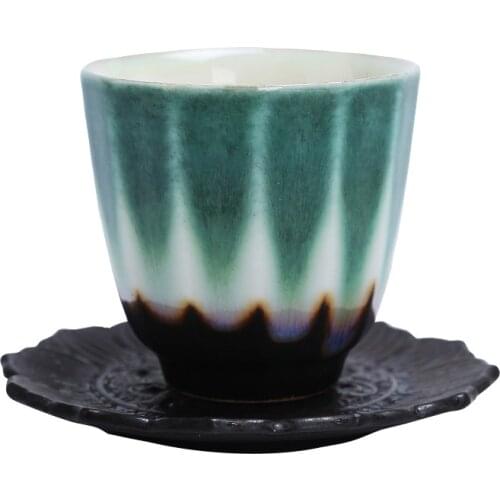 Rust glaze tea cup Pine cypress green small ceramic cup vintage single simple personal master cup drinkware home decor