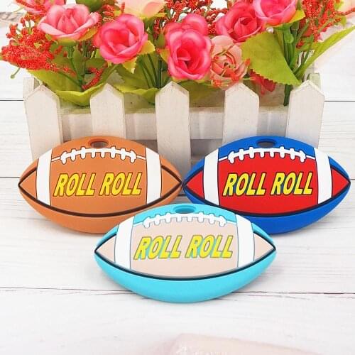 Chenkai 10PCS BPA Free Silicone Football Teether Pendant Nursing DIY Baby Shower Pacifier Dummy Teether Sensory Toy Accessories