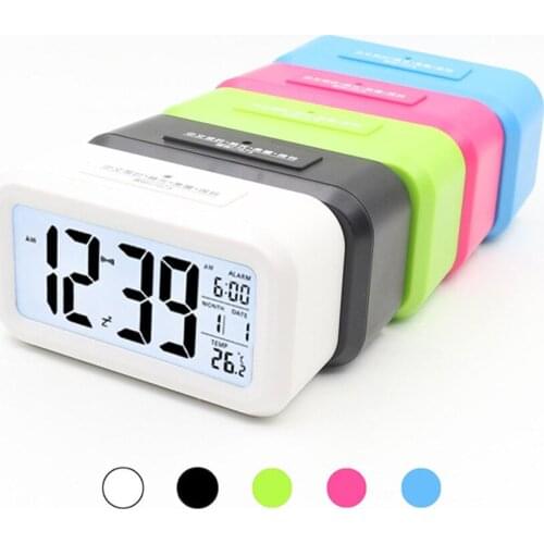 Digital LCD Kitchen Clock Electronic Table Clock Wake Up Light Battery Powered Time Temperature Display Backlight Light Control