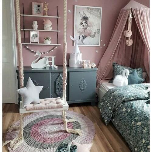 Baby Swing Chair Hanging Swings Set Children Toy Rocking Solid Wood Seat with Cushion Safety Indoor Children Girl Room Decor