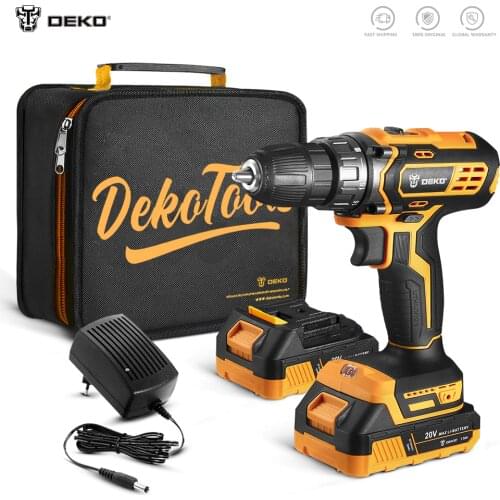 DEKO 20V MAX Cordless Drill,40N.M Electric Screwdriver with 3/8" Keyless Chuck,2 Variable Speed,18+1 Torque Setting,Fast Charger
