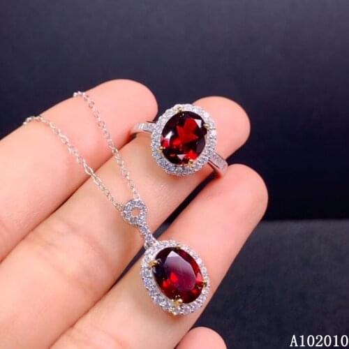 KJJEAXCMY fine jewelry 925 sterling silver inlaid natural garnet ring pendant noble girl suit support test