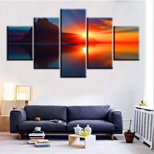 5 PCS Red Sunset Scenery Seacape No Frame Oil Painting Canvas Prints Modern Wall Art Pictures For Living Room Decorations
