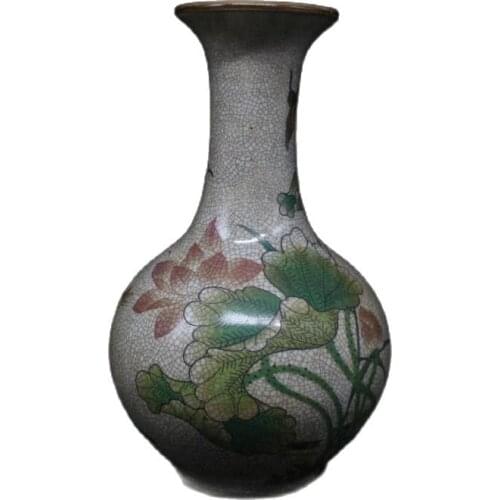 China Old Porcelain Cracked Glaze Pastel Lotus Vase