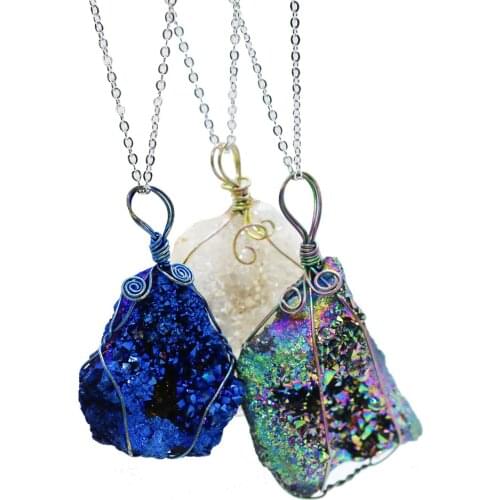 Classic Wrap thread Natural Stone Pendant Necklace Elegant Colorful Crystal Semi Gem Choker Ladies Everyday Party Necklace