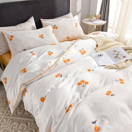 Silk bedding set strawberry cherry peach printing duvet cover bedding sheet with 2 sipillowcases women king size bedclothes
