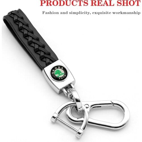 Leather Car KeyChain Metal Car Fashion Buckle Braided Keyring Gift For Skoda Fabia 2 3 Karoq Kodiaq Octavia 3 Superb 2 3 Combi Y