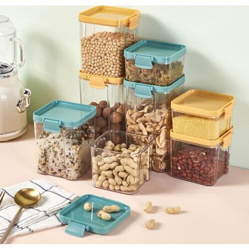 Square Grain Dispenser Rice Storage Food Preservation Storage Containers Kitchen Organizer Plastic Container Sealed Tank Jars