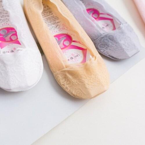 Summer women girl Silica Gel Lace Boat Socks Invisible Cotton Sole Non-slip Antiskid Slippers Anti-Slip Sock 2pair=4pcs ws7411