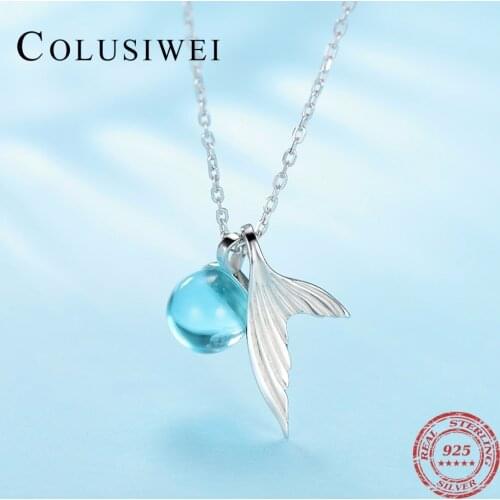 COLUSIWEI Hot 925 Sterling Silver Mermai Tail Necklace Pendants Jewelry For Women With Chain Luxurious Crystal Stone Accessories