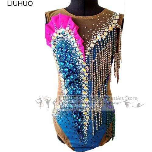 LIUHUO Ice Figure Skating Dress Girls Blue Competition Dance Costume Teens Rhythmic Gymnastics Leotards Female Dancewear