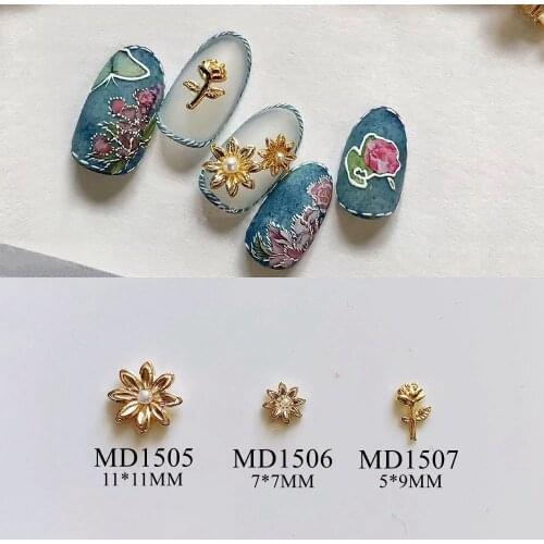50pcs/lot Sun flower Rose Flower Alloy Metal Rivets Nail Art Decorations Supplies DIY Nails Accesorios Jewelry Designs Charms