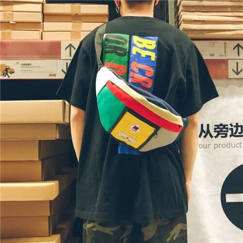 Tide brand street couples shoulder bag trend contrast color retro chest bag pocket fashion Joker Messenger bag for men and women