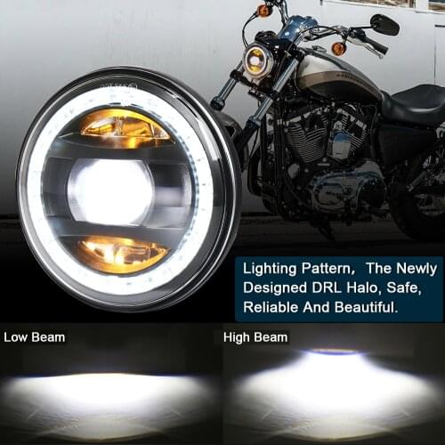 MOVOTOR Motorcycle LED Headlight with Amber Background Light White Halo High Low Beam 1 Pcs Compatible 2017 Honda Rebel 250